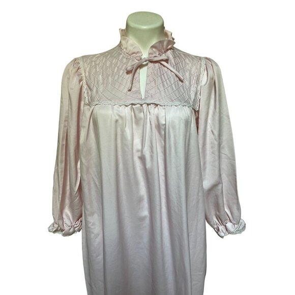 Vintage 80s Pink Nightgown Cottagecore Dress Ruffle Large - Picture 2 of 8
